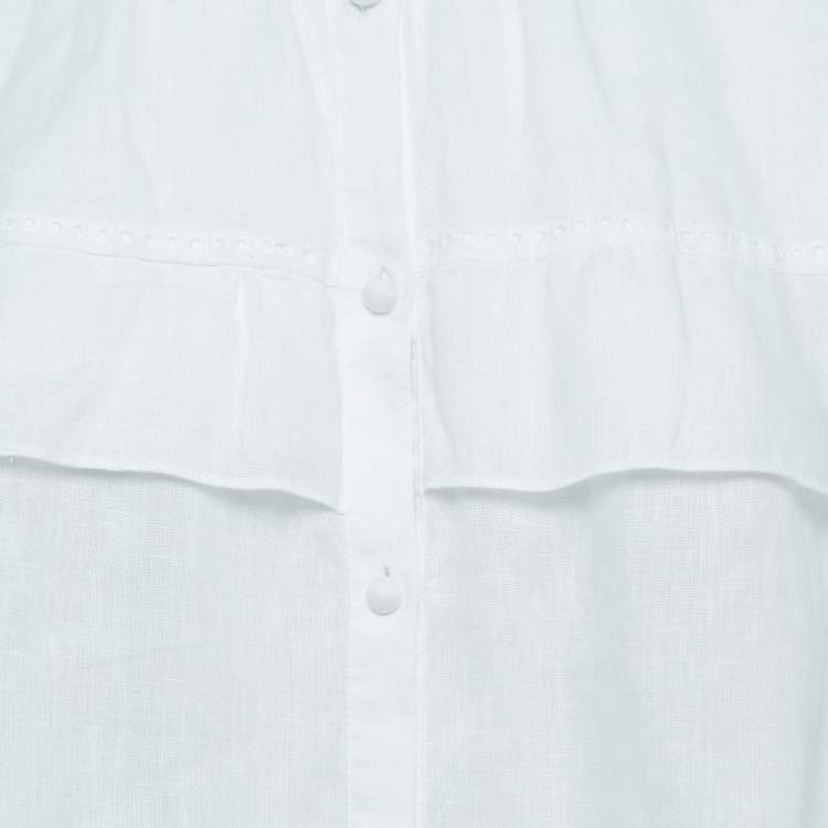 Pre Owned Isabel Marant Etoile White Linen Ruffled Button Front Blouse XS