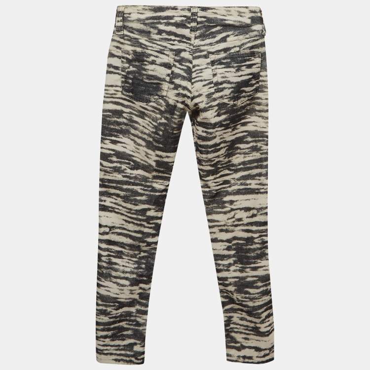 Pre Owned Isabel Marant Etoile Beige Printed Cotton Blend Slim Fit Jeans S Waist 26"