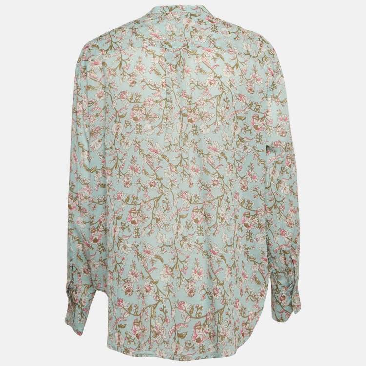 Pre Owned Isabel Marant Etoile Green Floral Print Cotton Band Collar Shirt M