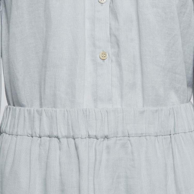 Pre Owned Isabel Marant Etoile Light Grey Linen Ruffled Atedy Top and Skirt Set M/L