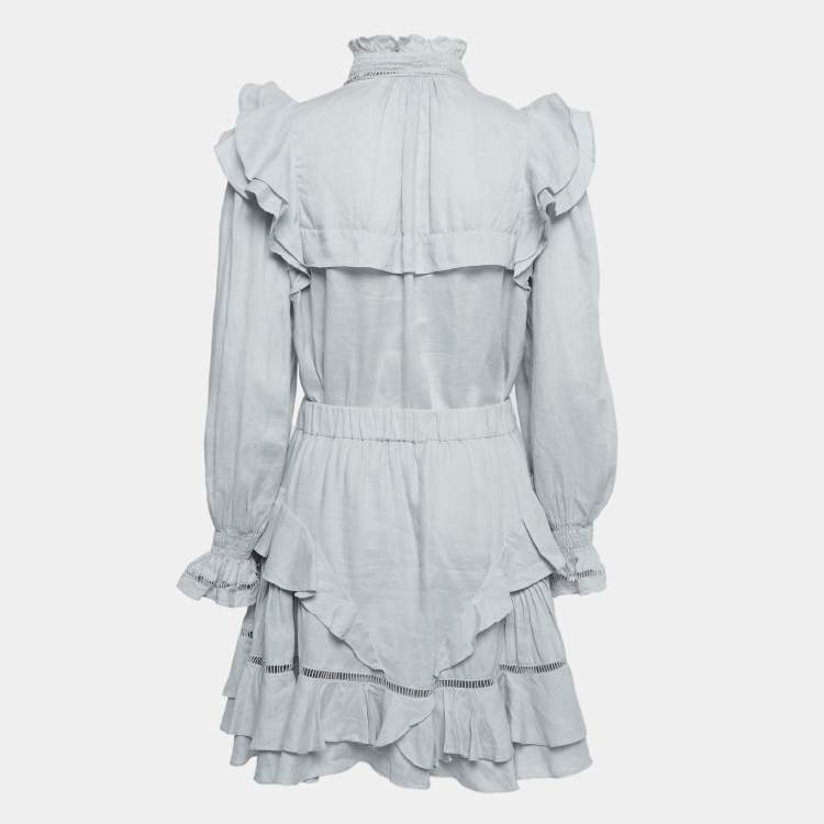 Isabel Marant Etoile Light Grey Linen Ruffled Atedy Top and