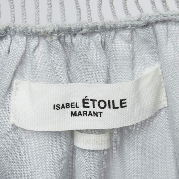 Pre Owned Isabel Marant Etoile Light Grey Linen Ruffled Atedy Top and Skirt Set M/L