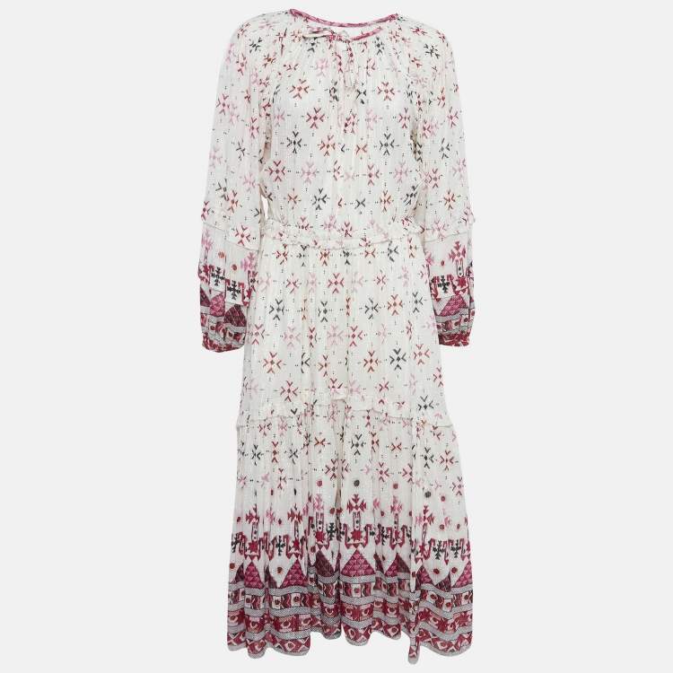 Pre Owned Isabel Marant Etoile Off White Printed Cotton Midi Dress M