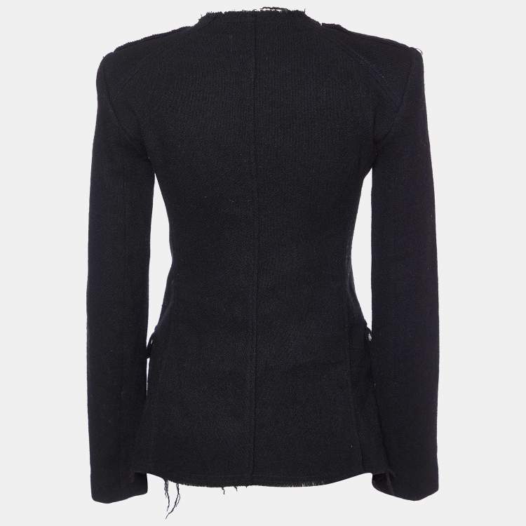 Pre Owned Isabel Marant Etoile Black Wool Blend Frayed Shirt Jacket S
