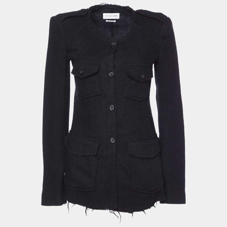 Pre Owned Isabel Marant Etoile Black Wool Blend Frayed Shirt Jacket S