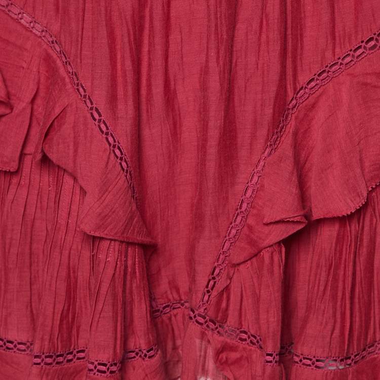 Pre Owned Isabel Marant Etoile Pink Cotton Ruffled Mini Skirt S