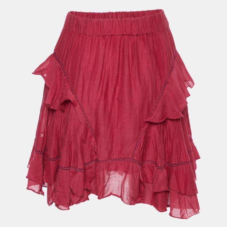 Pre Owned Isabel Marant Etoile Pink Cotton Ruffled Mini Skirt S