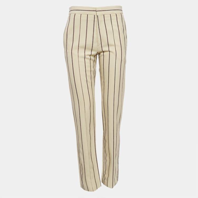 Pre Owned Isabel Marant Off White Striped Crepe Slim-Fit Trousers S