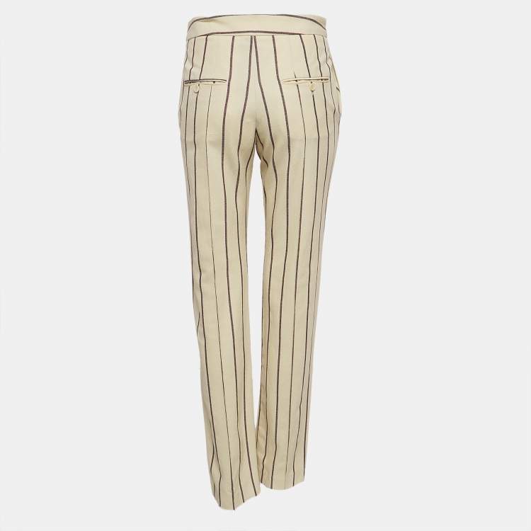 Pre Owned Isabel Marant Off White Striped Crepe Slim-Fit Trousers S
