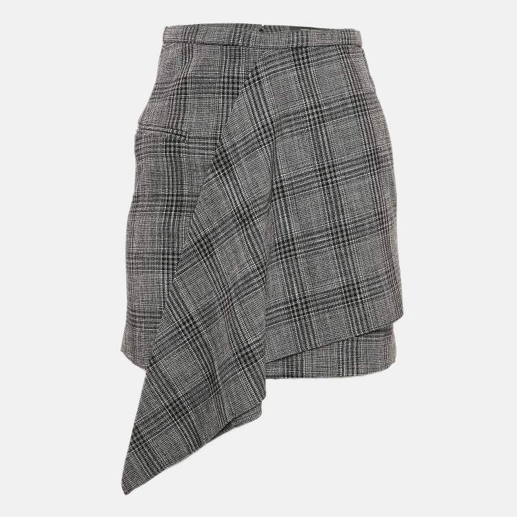 Pre Owned Isabel Marant Black Plaid Pattern Cotton Blend Asymmetric Mini Skirt S