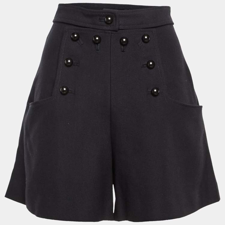 Pre Owned Isabel Marant Navy Blue Virgin Wool Buttoned Shorts M