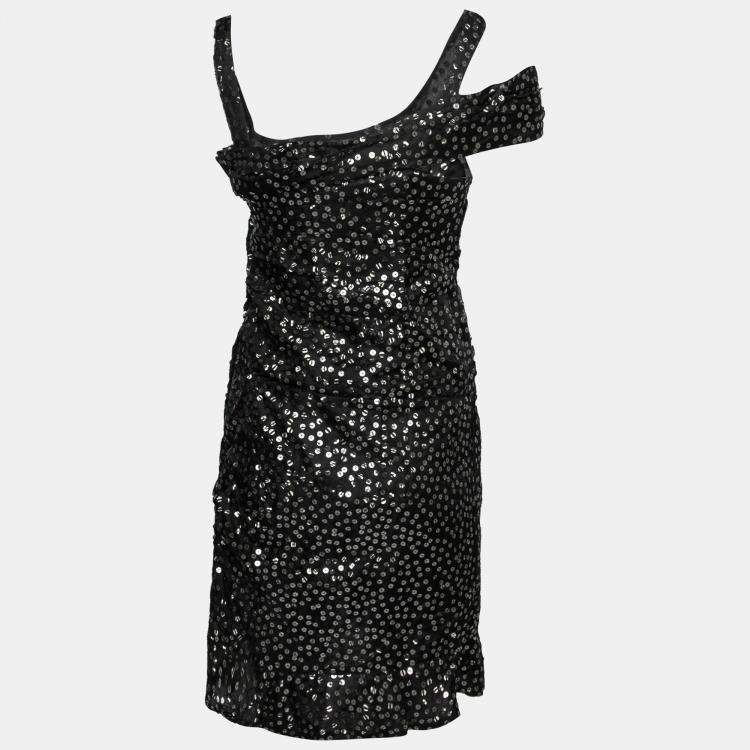مملوكة مسبقًا Isabel Marant Black Sequined Silk Asymmetric Sleeve Becky Mini Dress M