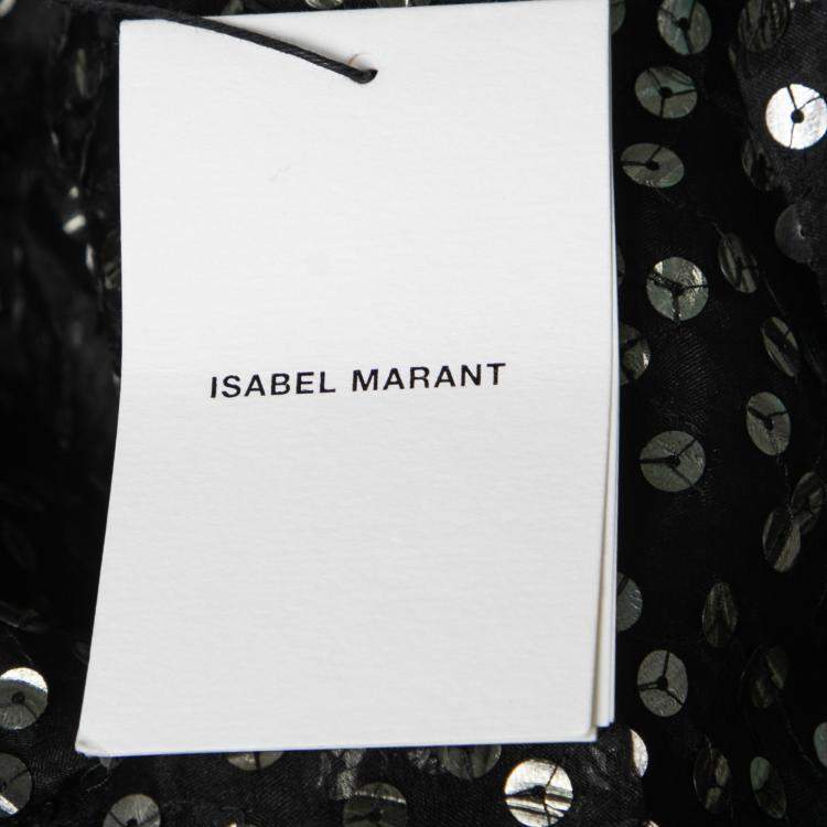 مملوكة مسبقًا Isabel Marant Black Sequined Silk Asymmetric Sleeve Becky Mini Dress M