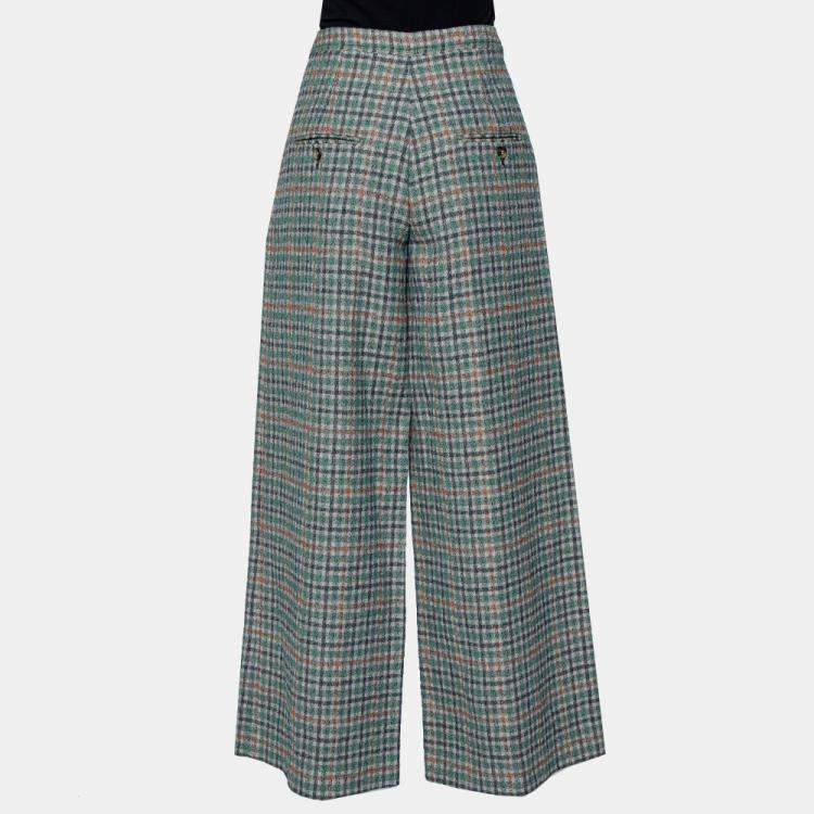 Pre Owned Isabel Marant Green Prince Of Wales Checkered Cotton Wide Leg Telis Trousers M