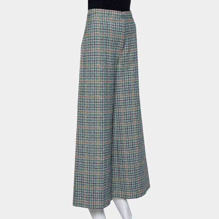 Pre Owned Isabel Marant Green Prince Of Wales Checkered Cotton Wide Leg Telis Trousers M