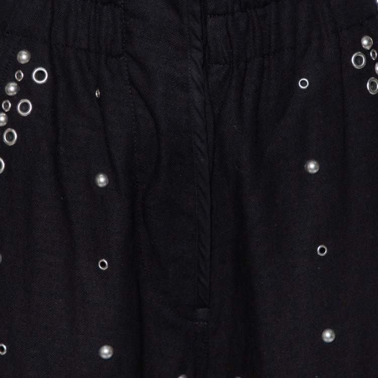 Pre Owned Isabel Marant Black Cotton Studded Paneled Eloma Pants L