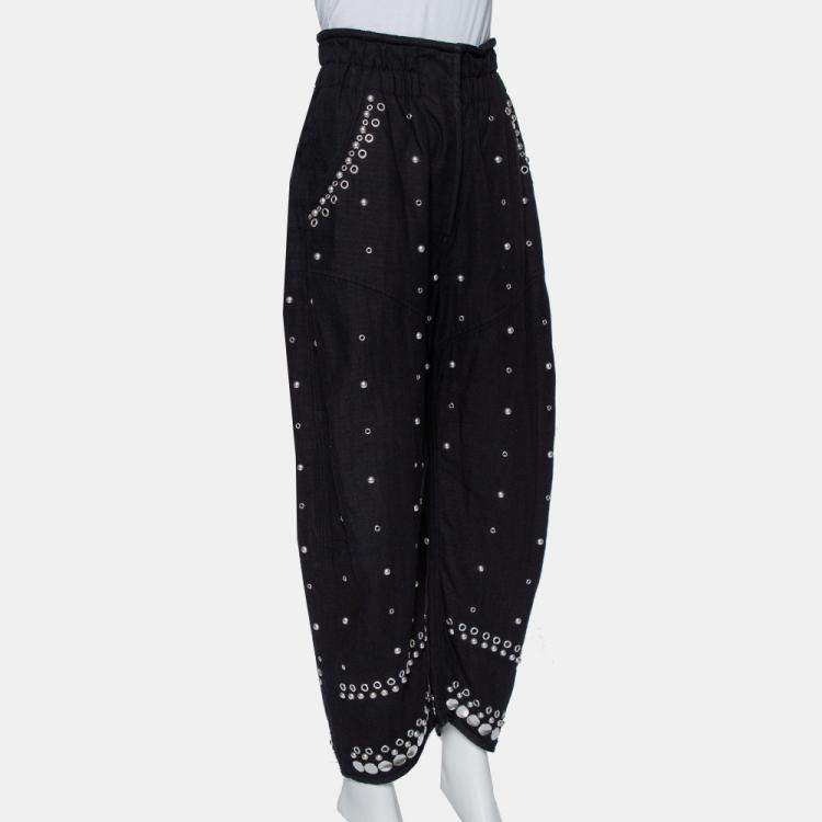 Pre Owned Isabel Marant Black Cotton Studded Paneled Eloma Pants L
