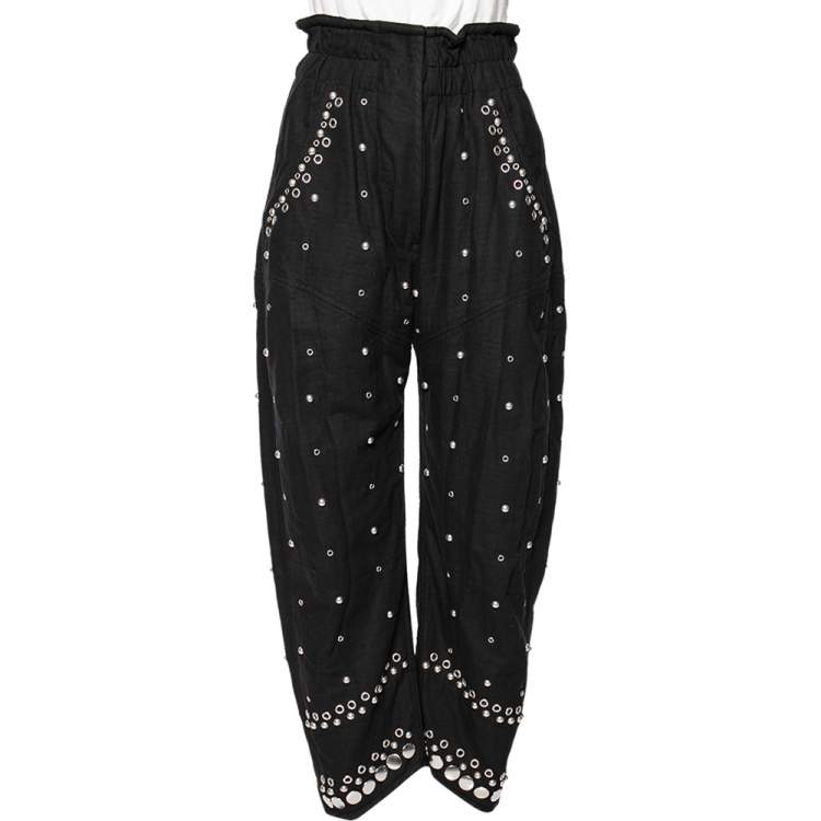 Pre Owned Isabel Marant Black Cotton Canvas Eyelet Studded Eloma Trousers S