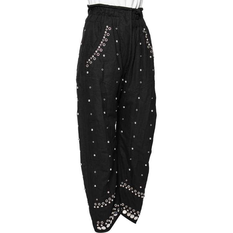 Pre Owned Isabel Marant Black Cotton Canvas Eyelet Studded Eloma Trousers S