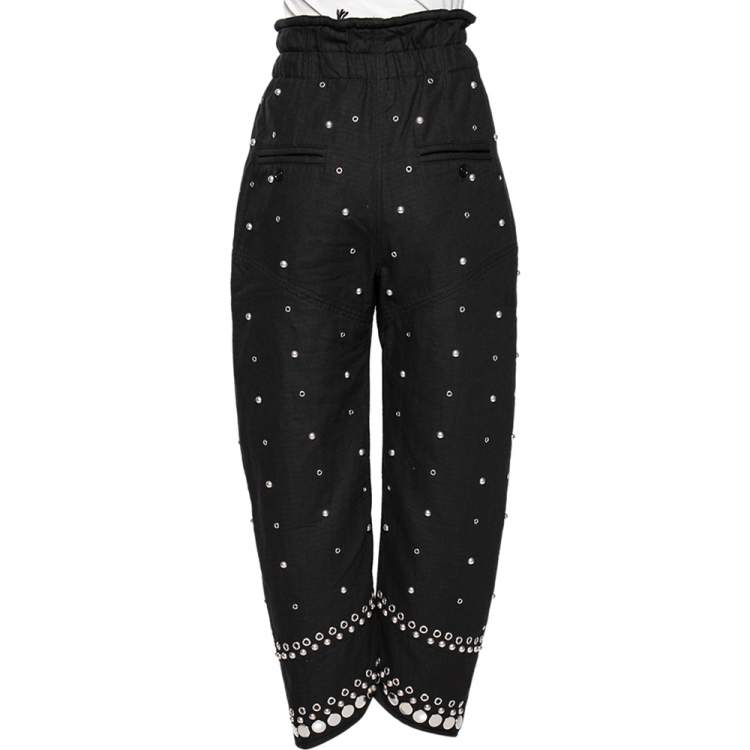 Pre Owned Isabel Marant Black Cotton Canvas Eyelet Studded Eloma Trousers S