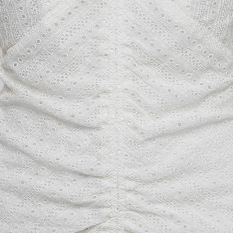 Pre Owned Isabel Marant White Eyelet Cotton Ruched Mini Dress S