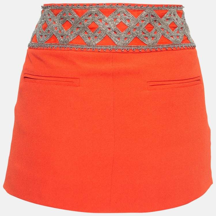 Pre Owned Isabel Marant Orange Embellished Crepe Mini Skirt S