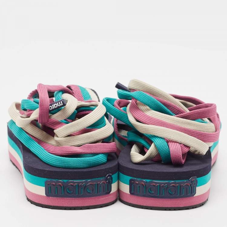 Pre Owned Isabel Marant  Multicolor Fabric Wraparound Strap Sandals Size 39