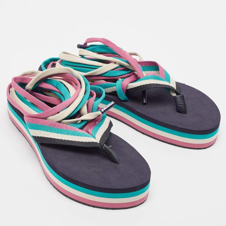 Pre Owned Isabel Marant  Multicolor Fabric Wraparound Strap Sandals Size 39
