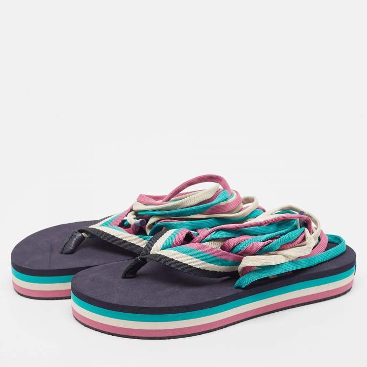Pre Owned Isabel Marant  Multicolor Fabric Wraparound Strap Sandals Size 39