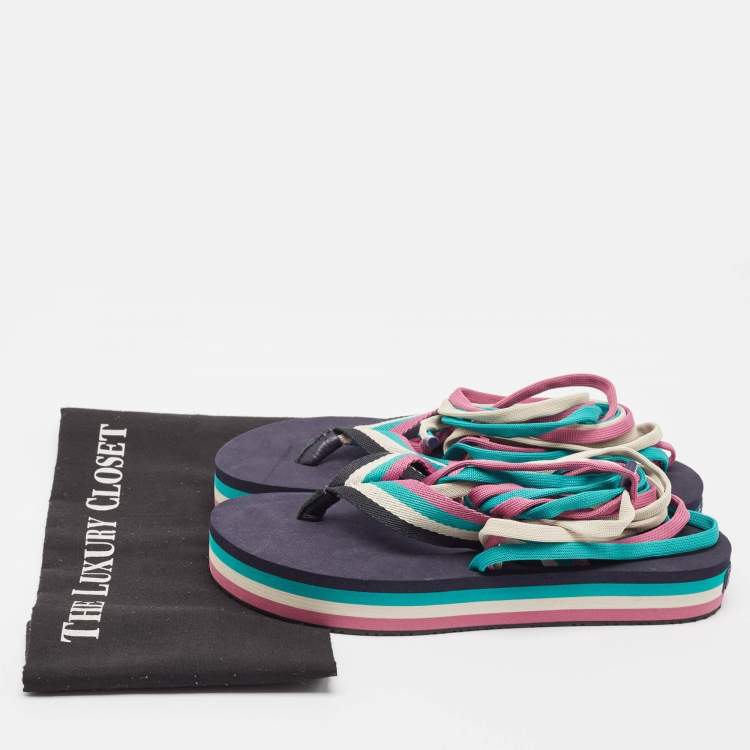 Pre Owned Isabel Marant  Multicolor Fabric Wraparound Strap Sandals Size 39