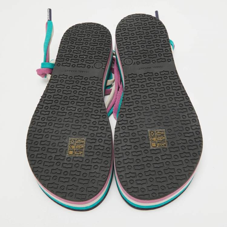 Pre Owned Isabel Marant Multicolor Canvas Tuoni Striped Thong Sandals Size 41