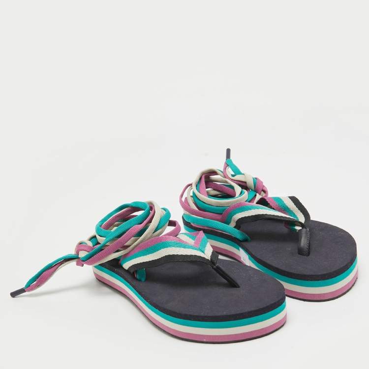 Pre Owned Isabel Marant Multicolor Canvas Tuoni Striped Thong Sandals Size 41