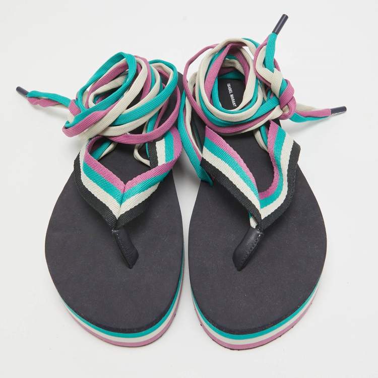Pre Owned Isabel Marant Multicolor Canvas Tuoni Striped Thong Sandals Size 41