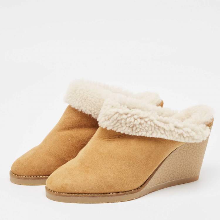 Pre Owned Isabel Marant Brown Shearling Fur and Suede Takita Mules Size 39