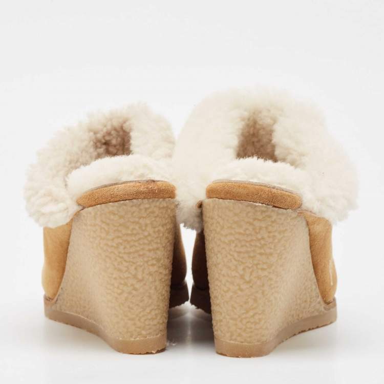 Pre Owned Isabel Marant Brown Shearling Fur and Suede Takita Mules Size 39