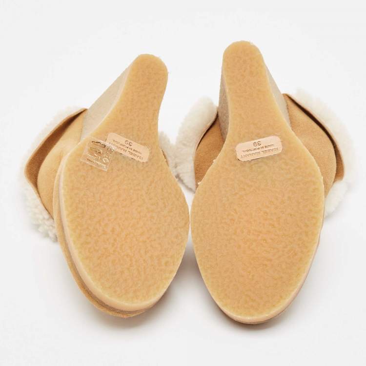 Pre Owned Isabel Marant Brown Shearling Fur and Suede Takita Mules Size 39