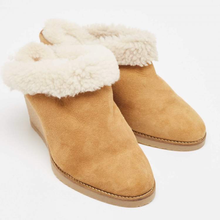 Pre Owned Isabel Marant Brown Shearling Fur and Suede Takita Mules Size 39