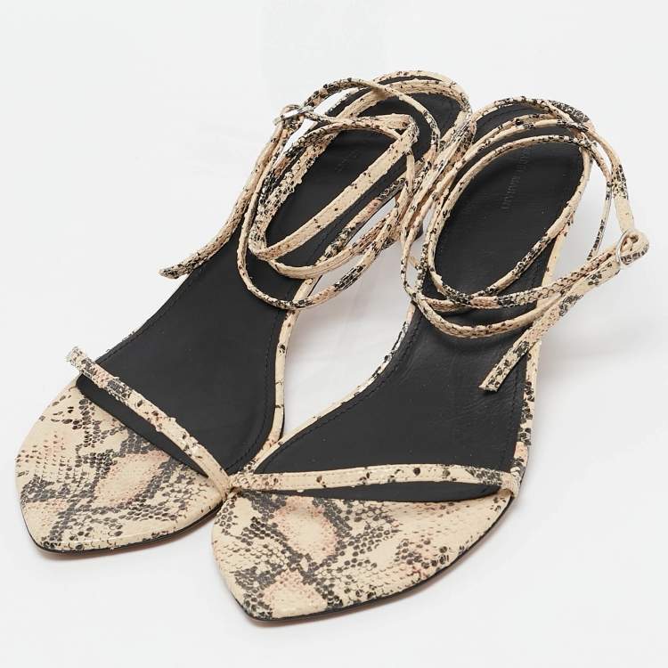 Pre Owned Isabel Marant Beige/Brown Snakeskin Embossed Leather Ankle Wrap Sandals Size 39