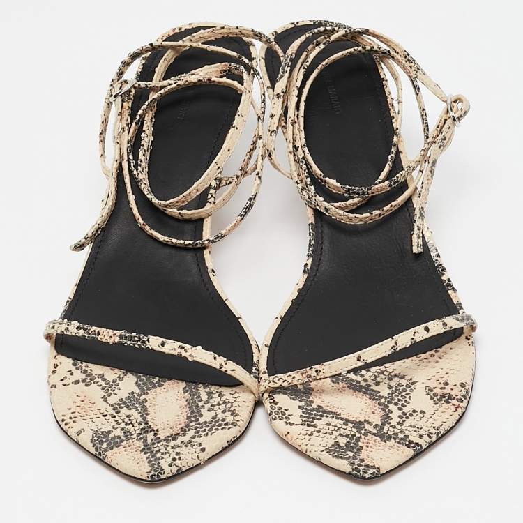 Pre Owned Isabel Marant Beige/Brown Snakeskin Embossed Leather Ankle Wrap Sandals Size 39
