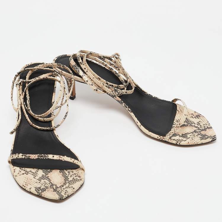Pre Owned Isabel Marant Beige/Brown Snakeskin Embossed Leather Ankle Wrap Sandals Size 39
