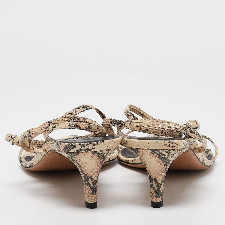 Pre Owned Isabel Marant Beige/Brown Snakeskin Embossed Leather Ankle Wrap Sandals Size 39