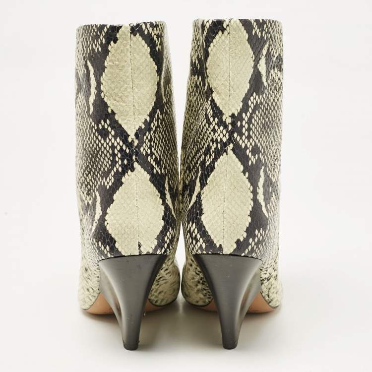 Pre Owned Isabel Marant Black/Beige Snakeskin Embossed Leather Miyako Ankle Boots Size 37
