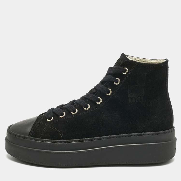 Pre Owned Isabel Marant Black Leather and Suede Austen High Top Sneakers Size 37