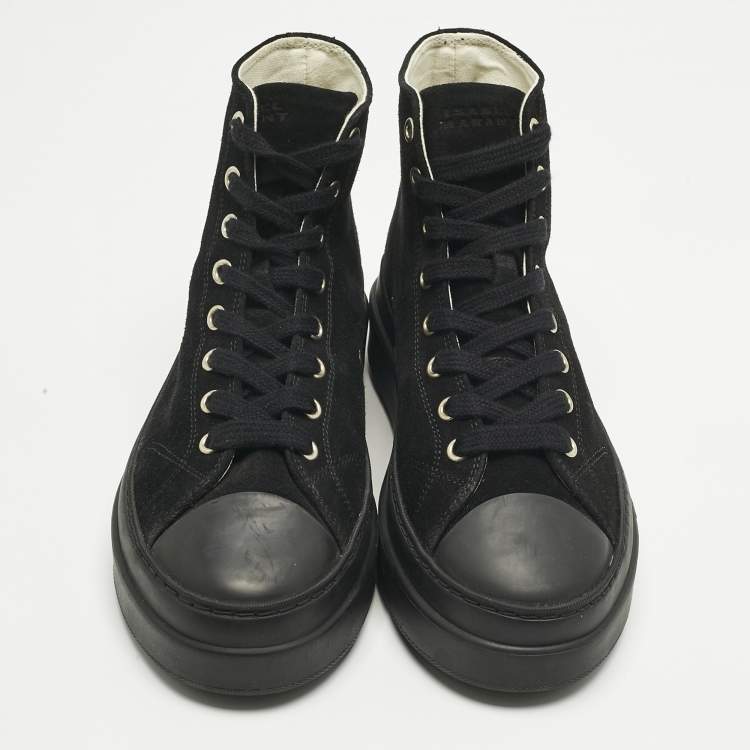 Pre Owned Isabel Marant Black Leather and Suede Austen High Top Sneakers Size 37