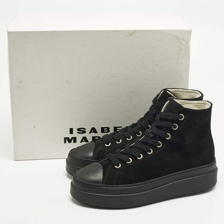 Pre Owned Isabel Marant Black Leather and Suede Austen High Top Sneakers Size 37