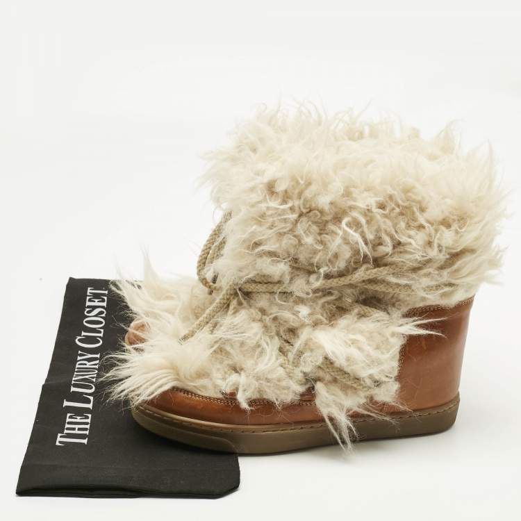 Pre Owned Isabel Marant Beige Faux Fur and Leather Nowles Snow Boots Size 37