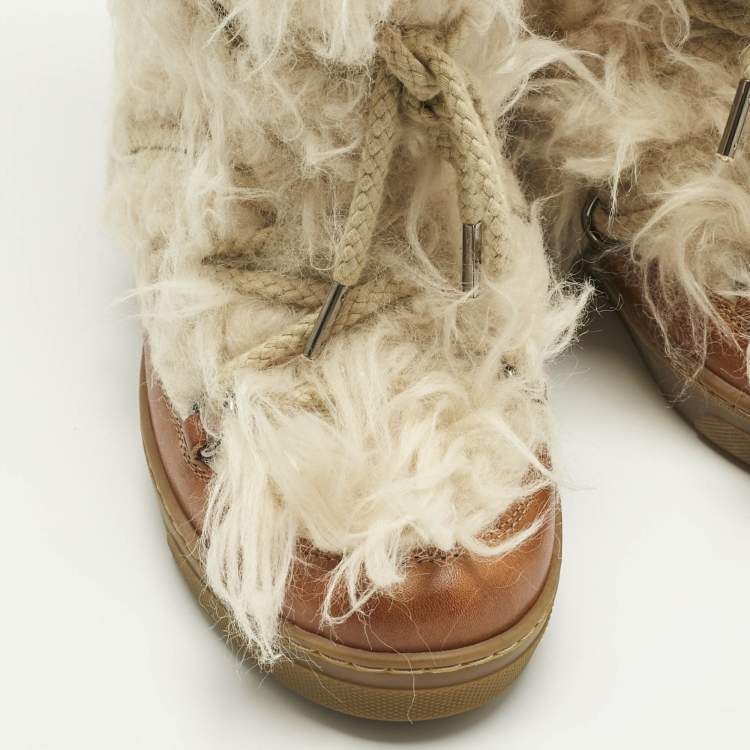 Pre Owned Isabel Marant Beige Faux Fur and Leather Nowles Snow Boots Size 37