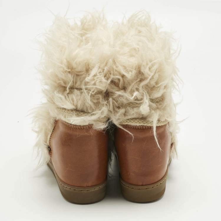 Pre Owned Isabel Marant Beige Faux Fur and Leather Nowles Snow Boots Size 37