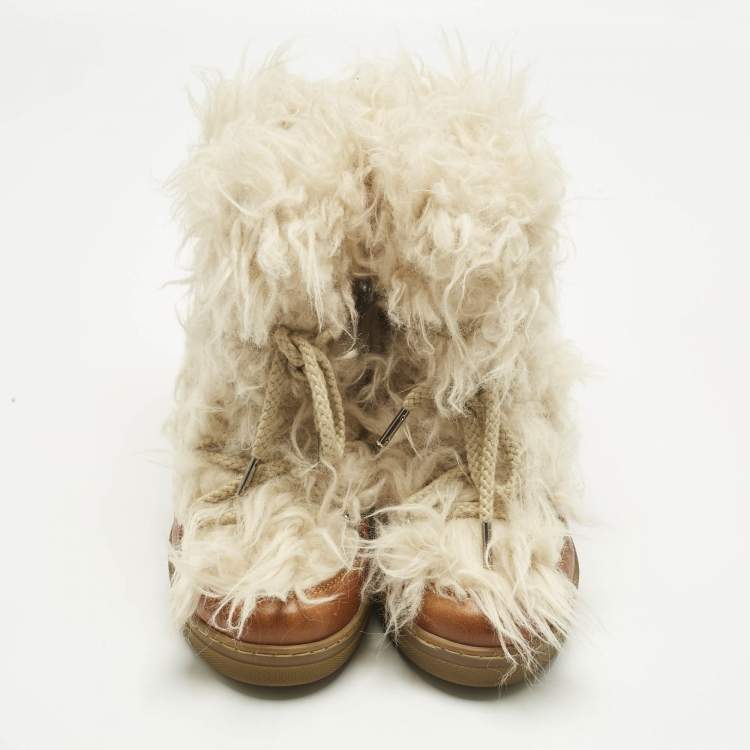 Pre Owned Isabel Marant Beige Faux Fur and Leather Nowles Snow Boots Size 37
