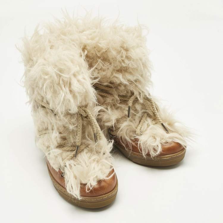 Pre Owned Isabel Marant Beige Faux Fur and Leather Nowles Snow Boots Size 37